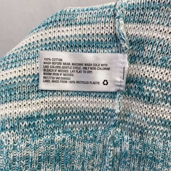 Cherokee Round Neck Long Sleeve Knit Sweater Girls S/P(6/6X) White/Green Stripes - Picture 13 of 16